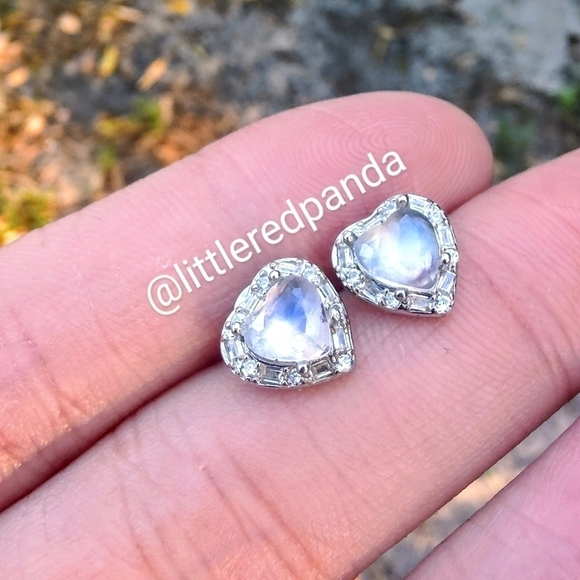 Moonstone and CZ studs - Picture 1 of 4